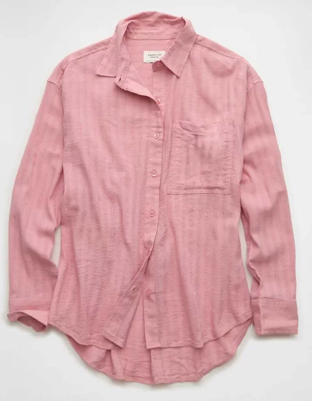 American Eagle Button-Up Shirt Size S Pink Gauze Textured Long Sleeve